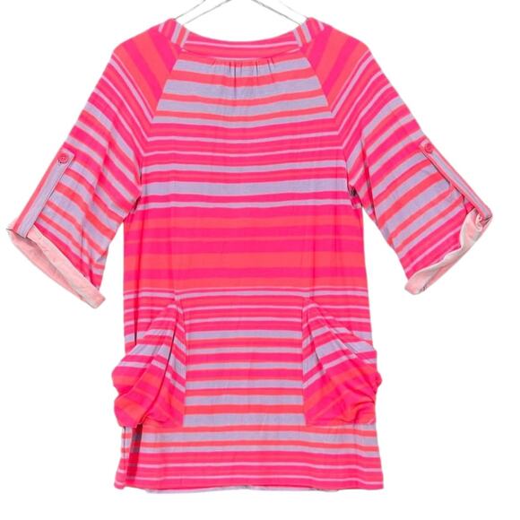 Nanette Lepore Swim Barbie Hot Pink Pastel Lilac Striped Tunic Dress Coverup Top - Picture 7 of 10